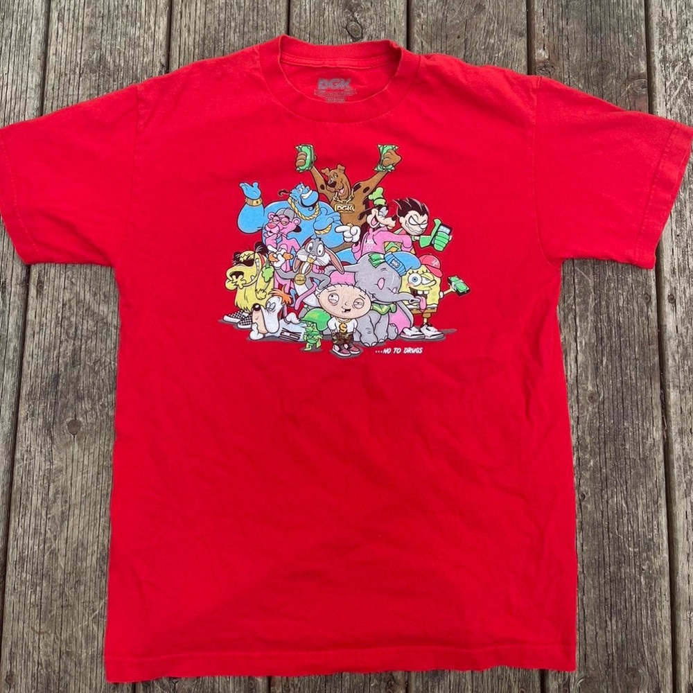 Sponge bob Funny Cartoon Parody DGK Red Graphic Short Sleeve Tee Scooby doo